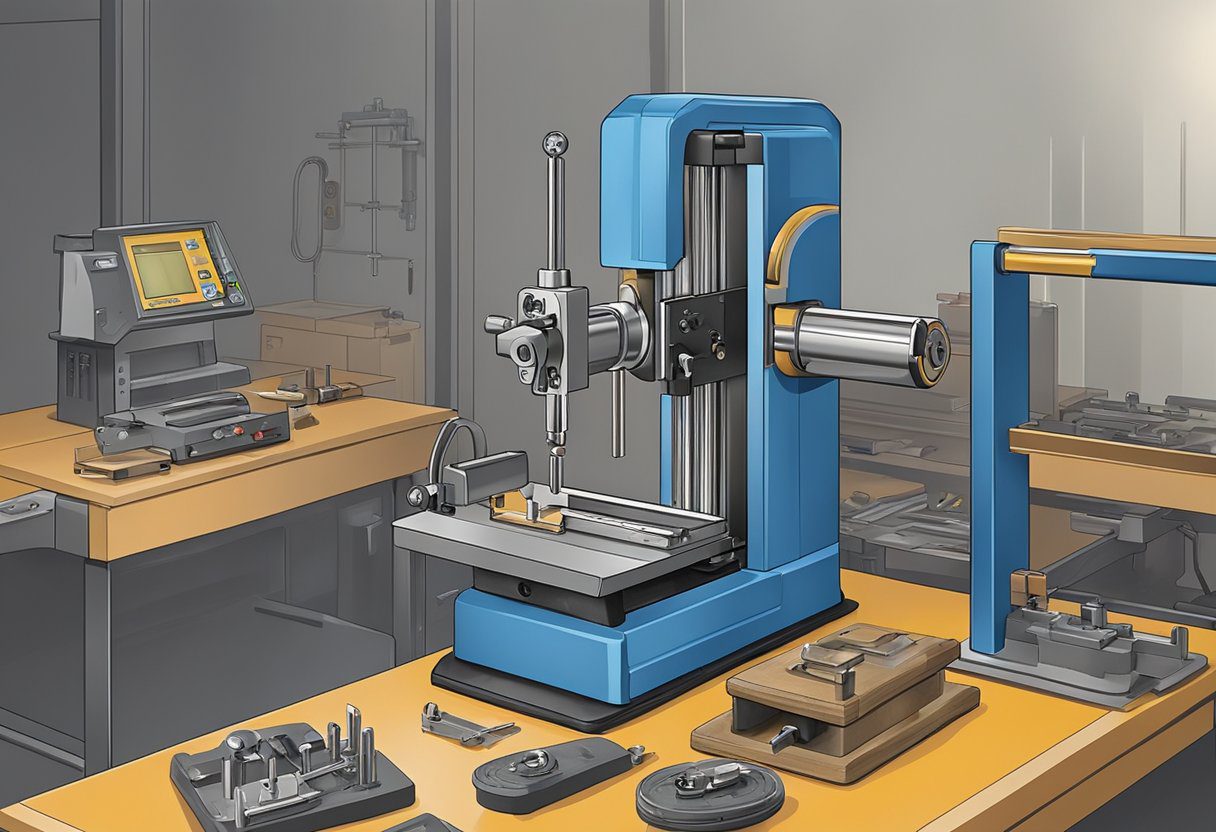 A key cutting machine in a locksmith shop in Milton, FL duplicates a key with precision and accuracy