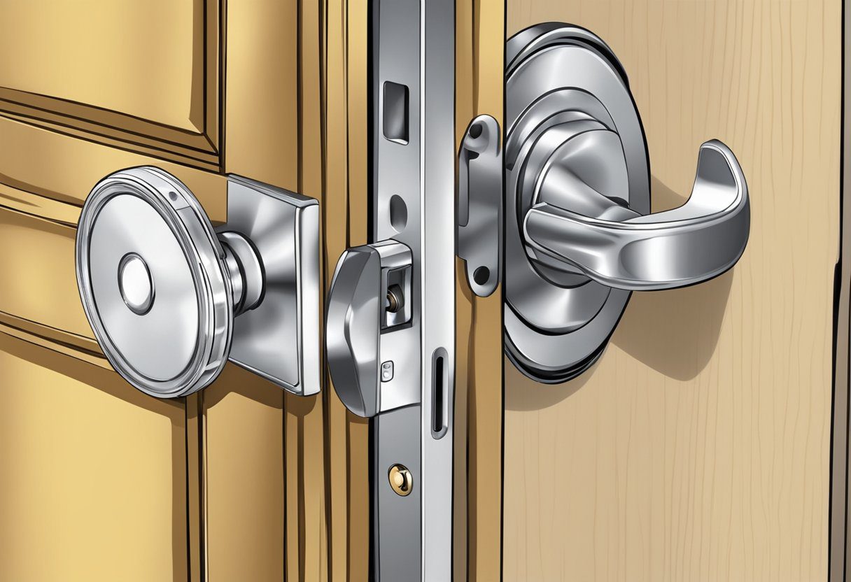 A locksmith rekeys a door lock in Milton, FL