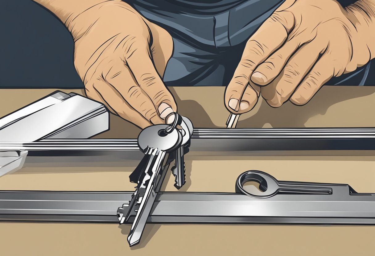 A locksmith carefully removes a broken key from a lock in Milton, FL. Tools and a steady hand are used to extract the key without causing damage