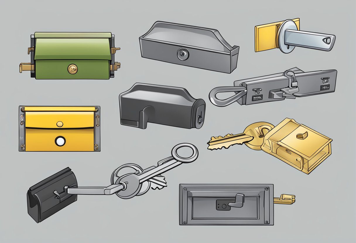 A variety of mailbox locks in Milton FL, including key, combination, and electronic locks. Illustrate different types on mailboxes