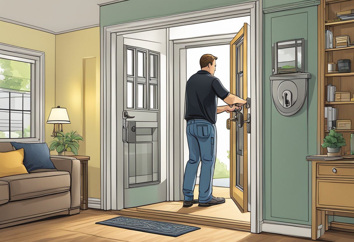 A locksmith rekeys a lock in a suburban home, showcasing the benefits of the service