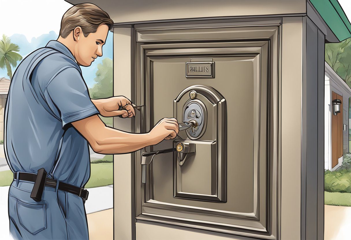 A locksmith installs a new lock on a mailbox in Milton, FL, adding security enhancements