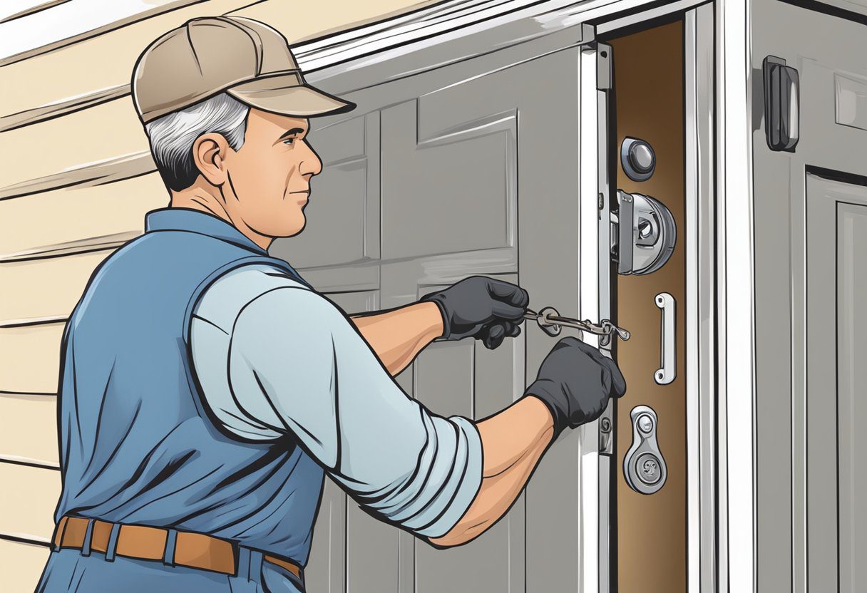 A locksmith installs a new garage door lock in Milton, FL