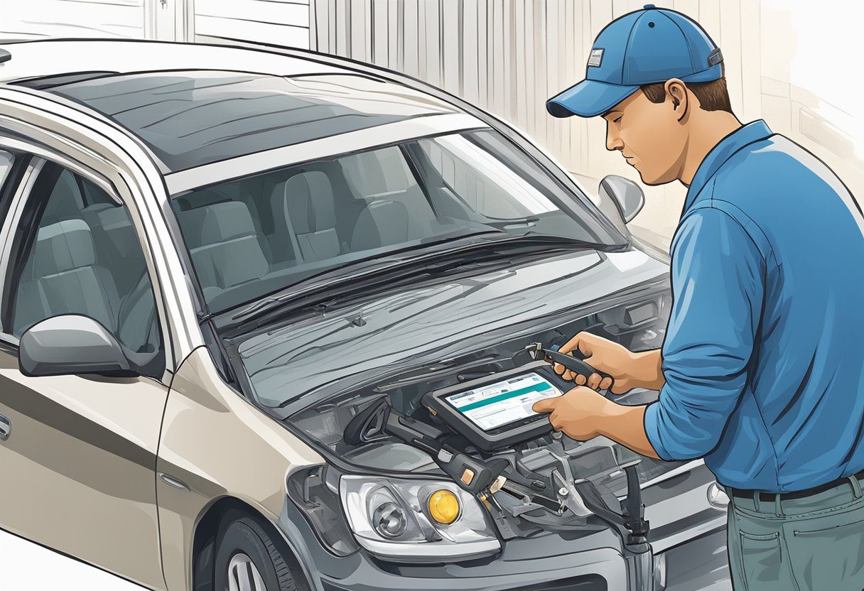 A technician troubleshoots a keyless entry system in Milton FL. They use tools and equipment to diagnose and repair the system