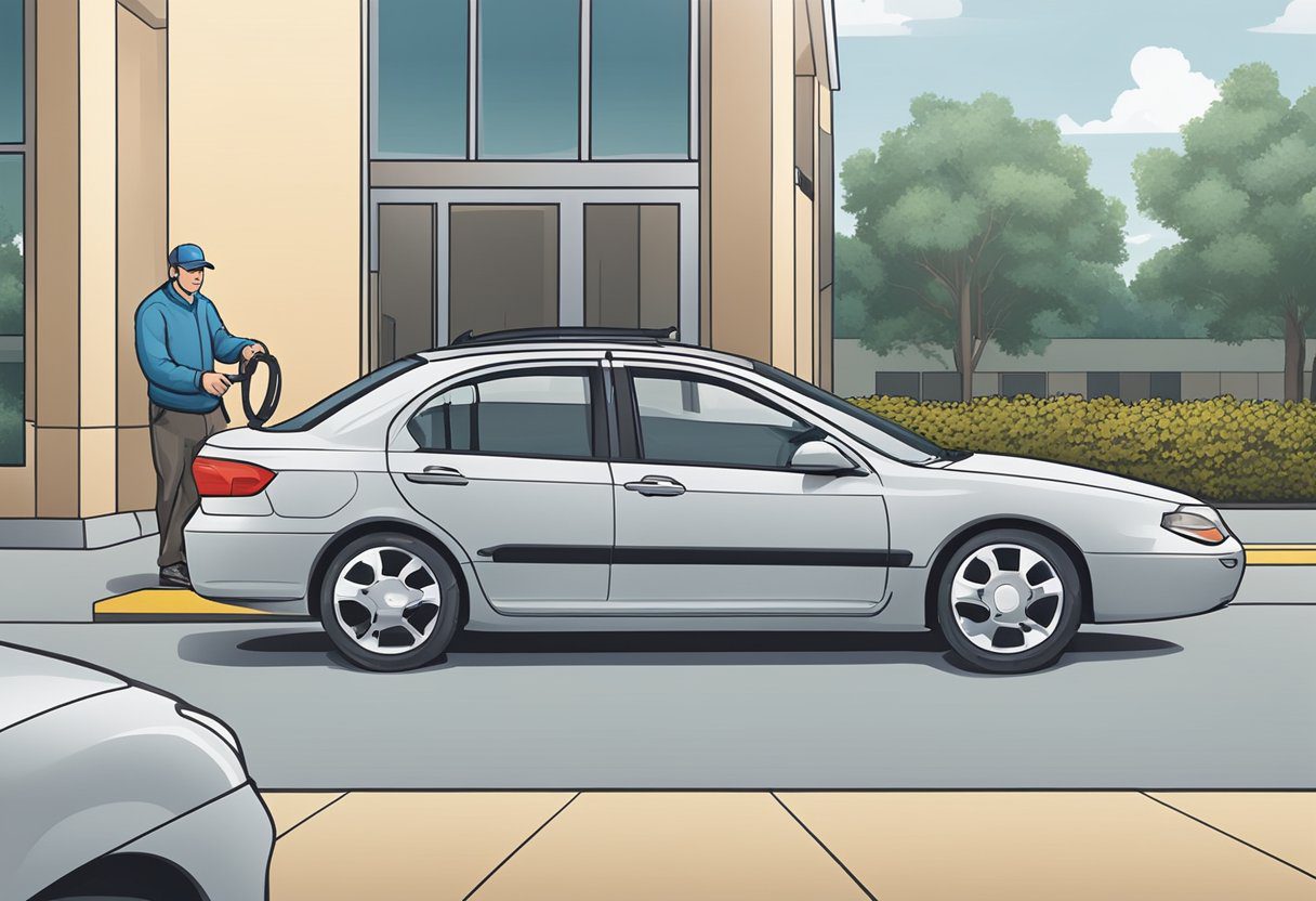 A locksmith swiftly unlocks a car door in a parking lot in Milton, FL