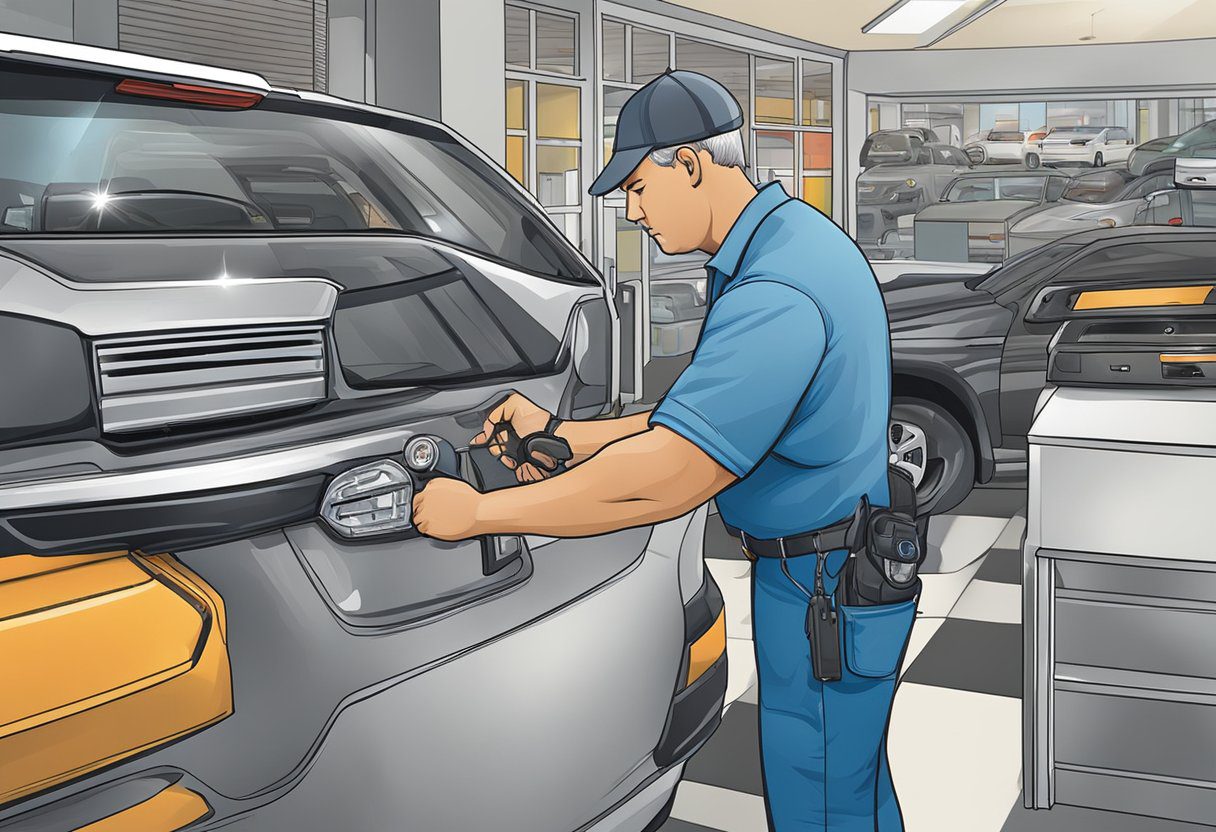 A locksmith installs advanced security systems in vehicles at a shop in Milton, FL