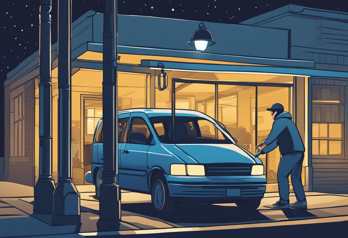 A locksmith swiftly unlocks a car door at night in Milton, FL, under a streetlight, showcasing the importance of local emergency locksmith services