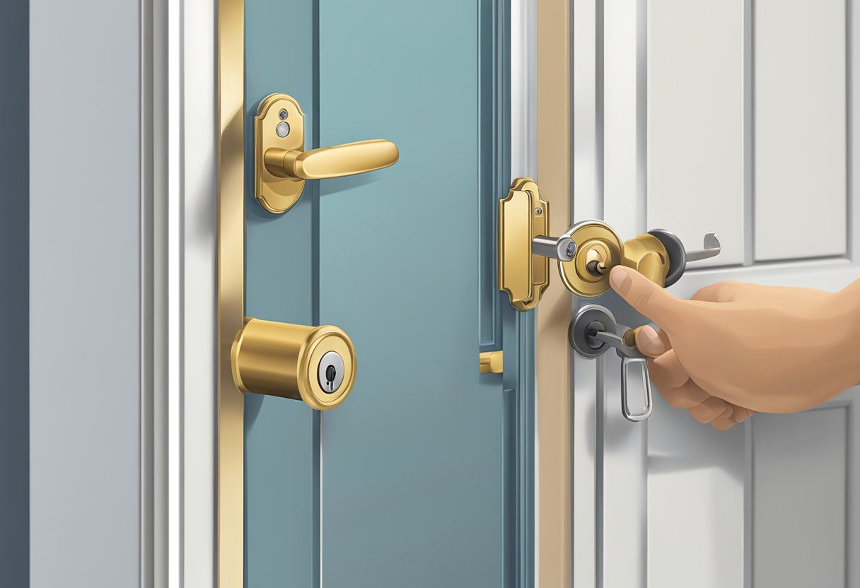 A locksmith installs residential door hardware in Milton, FL