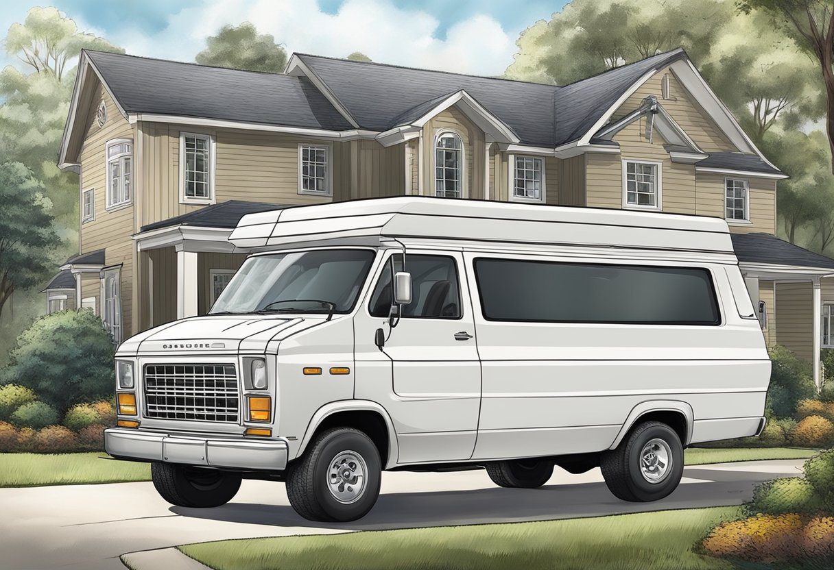 A locksmith van parked in front of a suburban home, with tools and equipment visible through the windows. The van is labeled "Residential Locksmith Services Mobile Locksmith in Milton, FL."