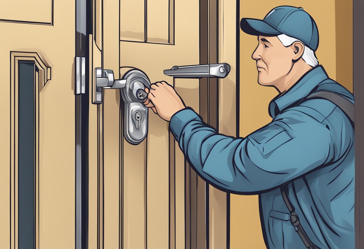 A locksmith unlocking a door in Milton, FL with professional qualifications and expertise